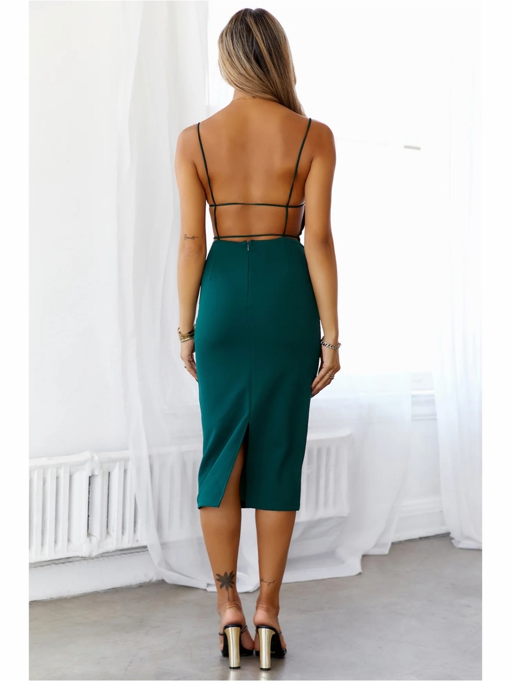 Hello Molly Dark Green Can’t Afford Me Midi Dress NWT - Picture 2 of 9